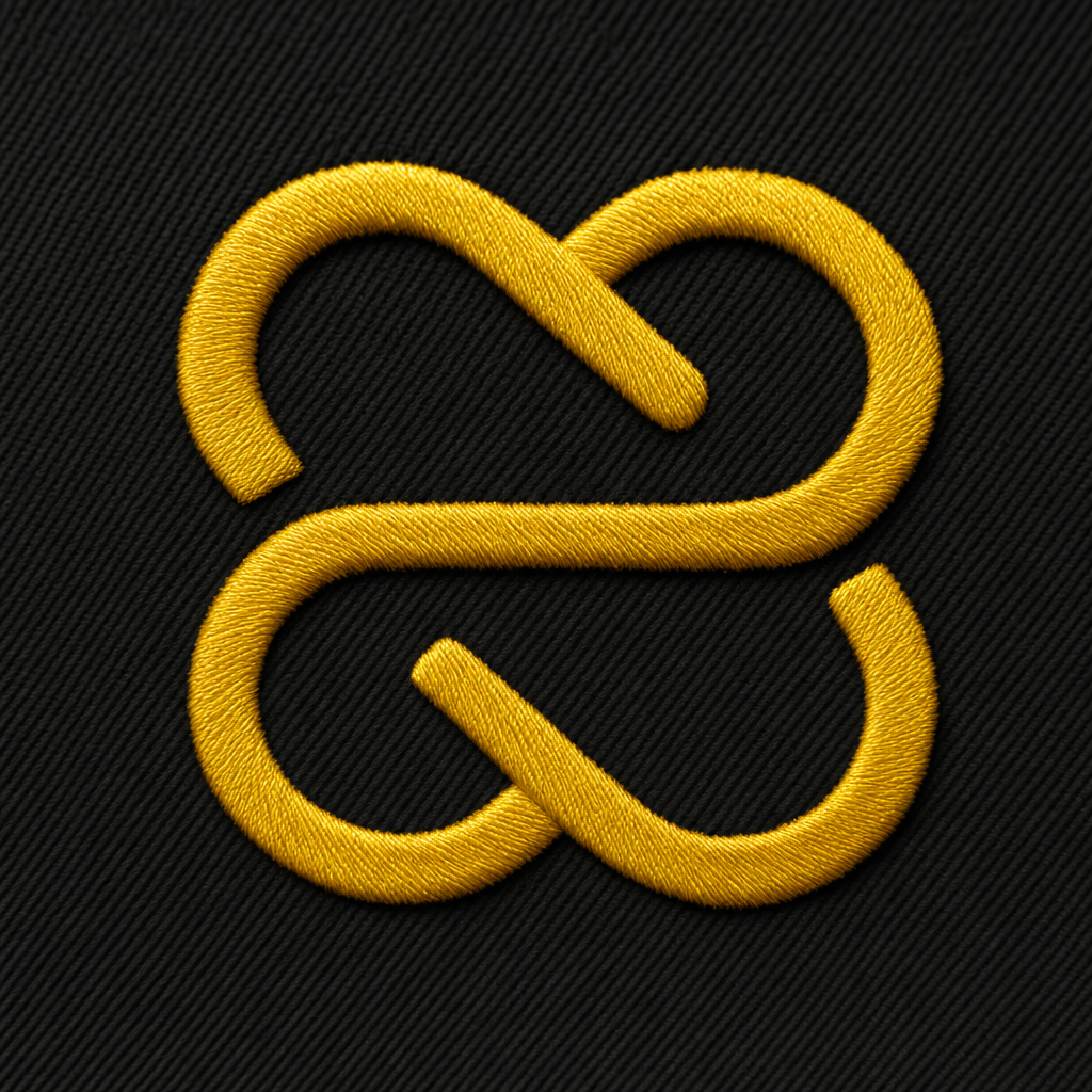 Gold satin-stitch embroidery on black cotton